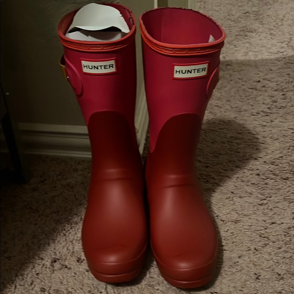 Authentic Hunter Bold Red Pink and Yellow Waterproof Boots